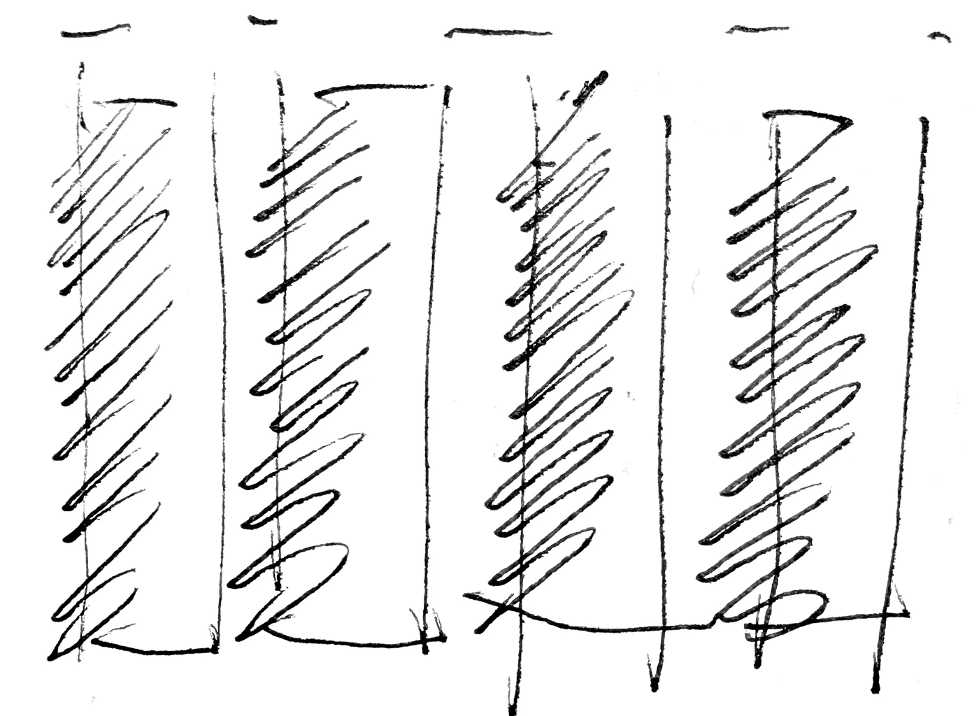 Four hatched vertical bands sketched in pen